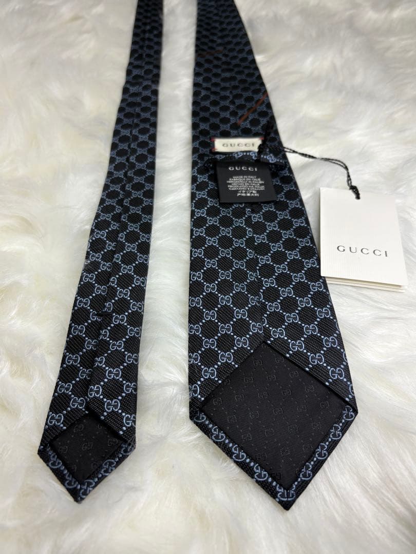 新品未使用】 GUCCI グッチ ネクタイ ブラック タグ GG シェリーライン
