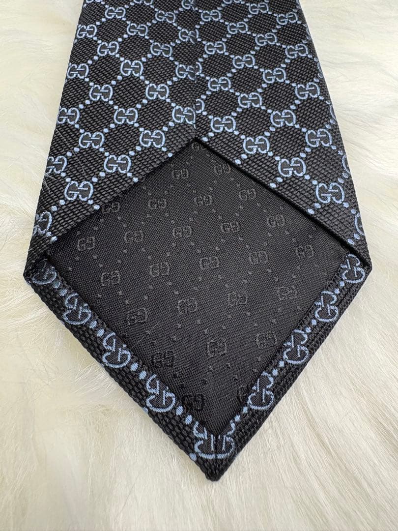 新品未使用】 GUCCI グッチ ネクタイ ブラック タグ GG シェリーライン