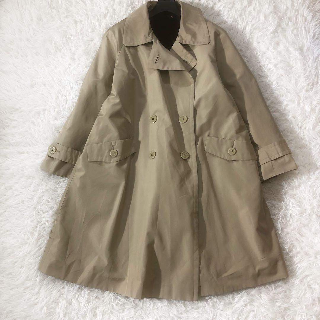 美品 エンバ ステンカラーコート 毛皮ライナー 高級クロテン シルク100%