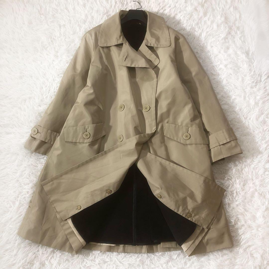 美品 エンバ ステンカラーコート 毛皮ライナー 高級クロテン シルク100%