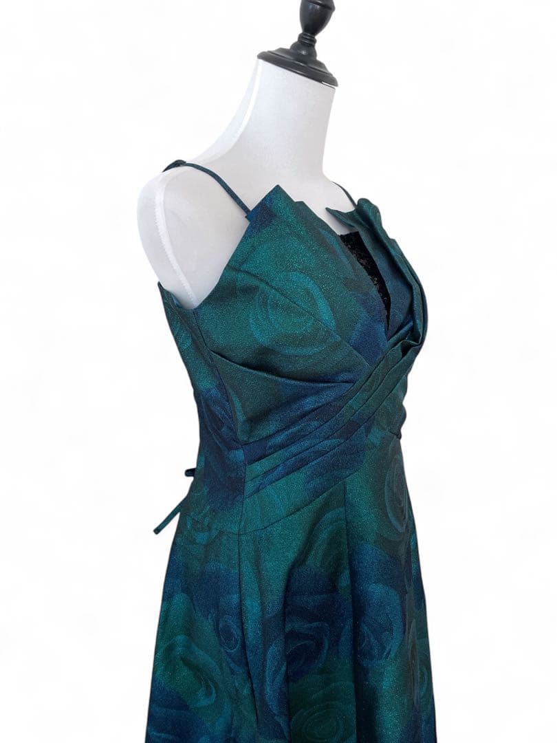 美品 ジュネビビアン パーティドレス　ローズ柄　ジャガード ブルー　グリーン M