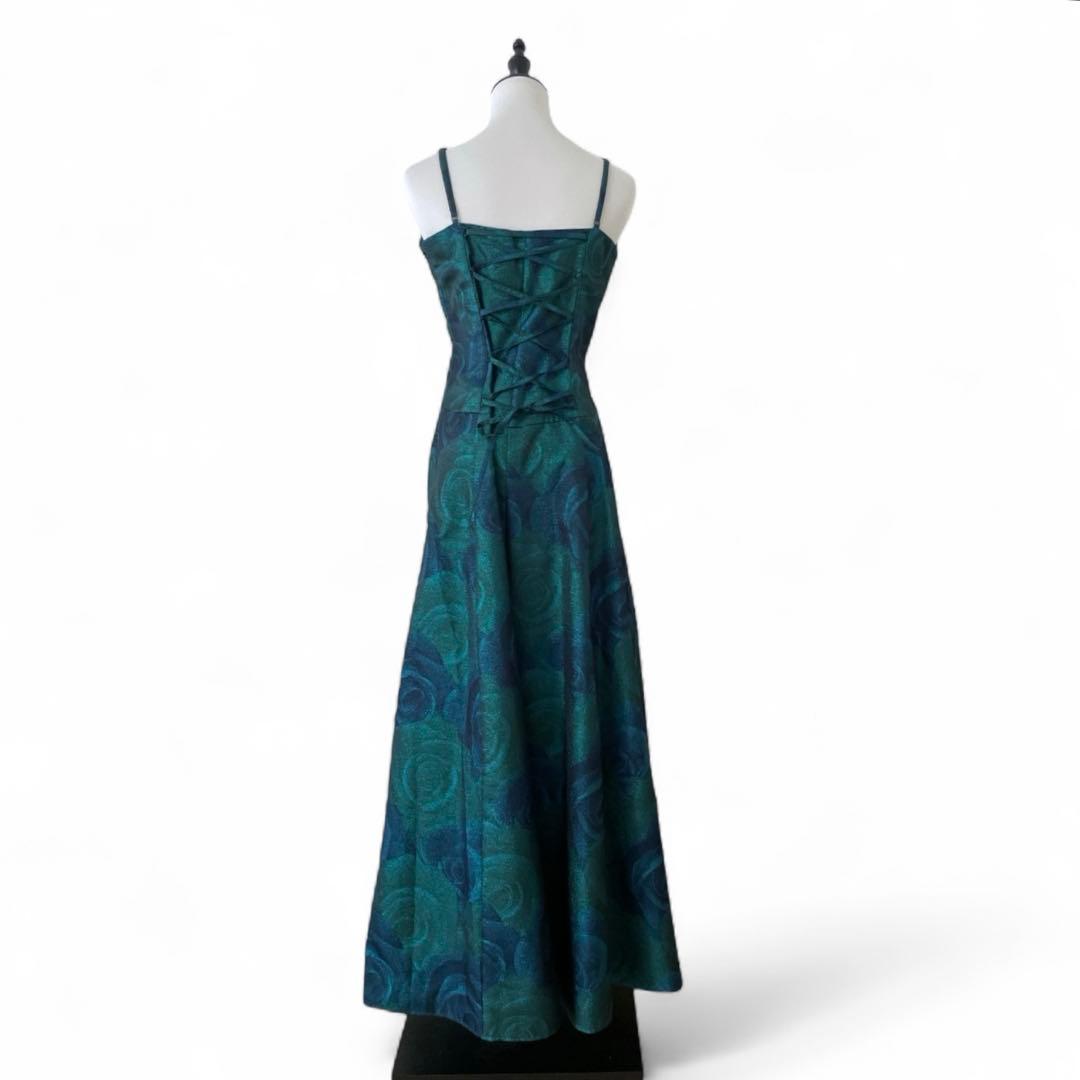 美品 ジュネビビアン パーティドレス　ローズ柄　ジャガード ブルー　グリーン M