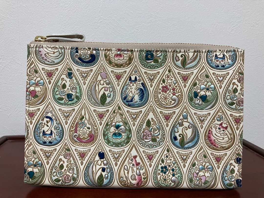 文庫屋大関　花と猫インディゴ　ポーチ