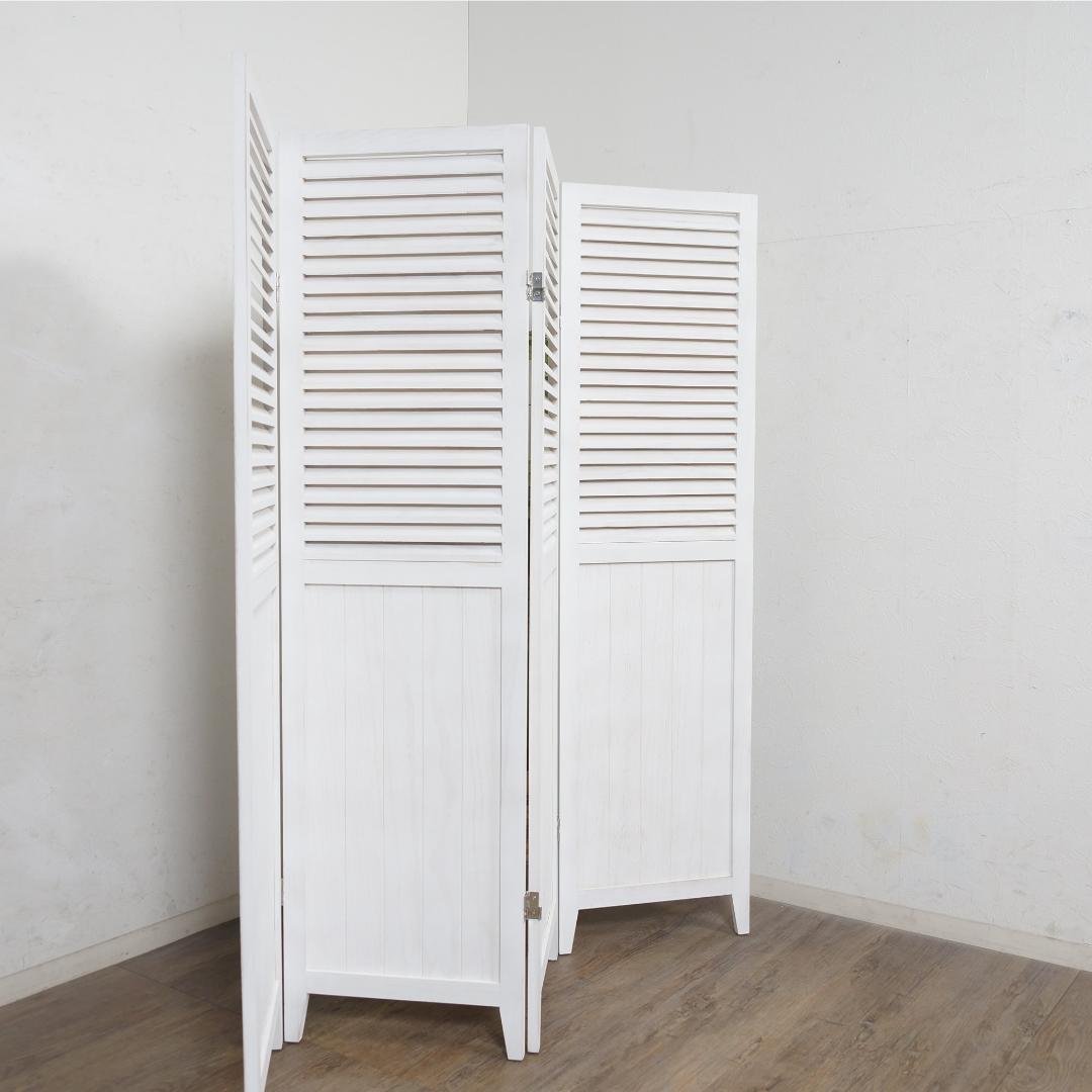 【新品】天然木 シャビーホワイト　パーティション　4連　アウトレット