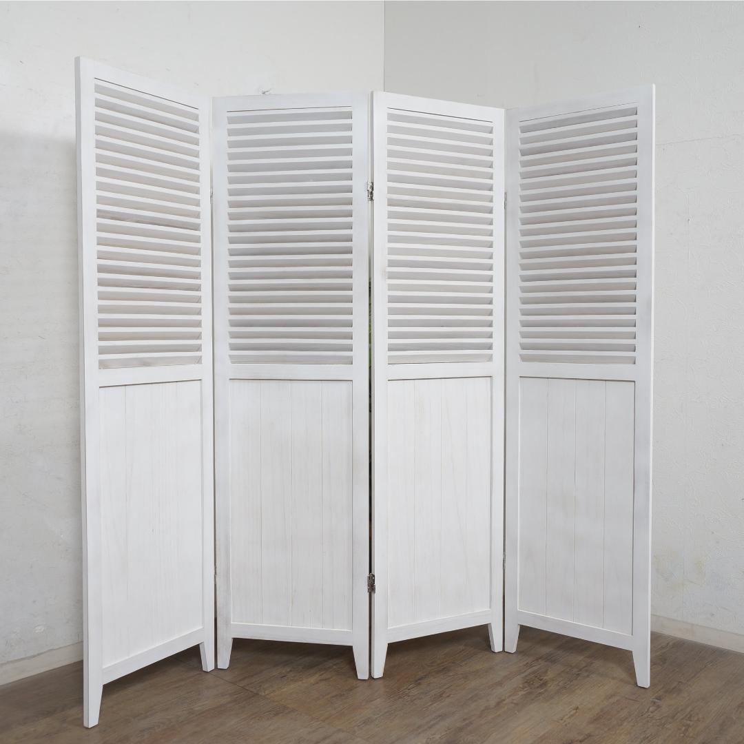 【新品】天然木 シャビーホワイト　パーティション　4連　アウトレット