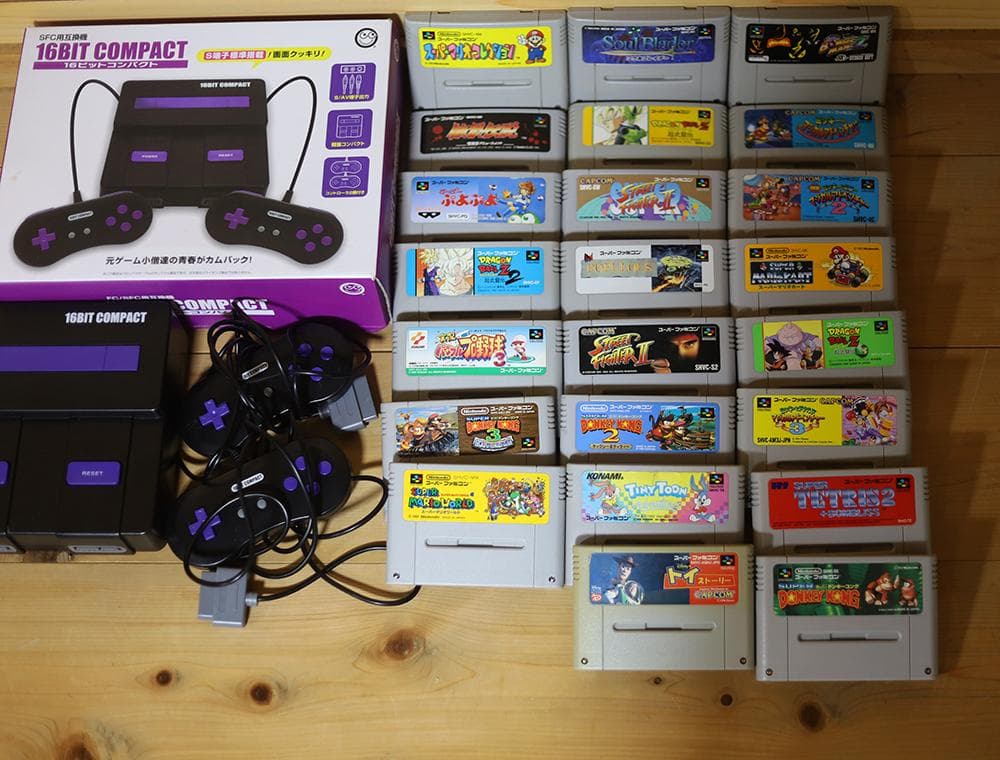 スーパーファミコン互換機本体+コントローラー+ソフト23個セット