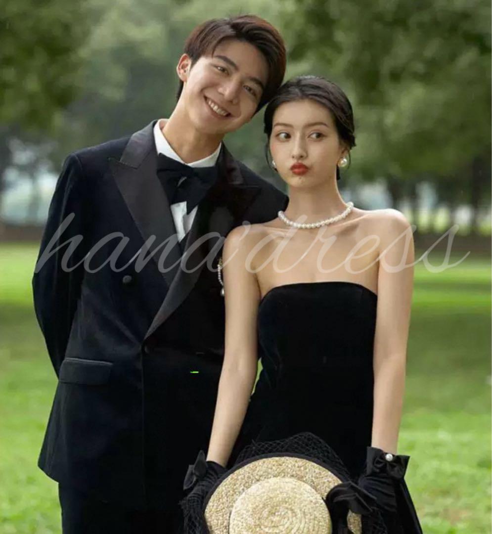 【前撮り・謝恩会】ブラックドレス 黒 ベルベット ベロア キラキラ 美シルエット