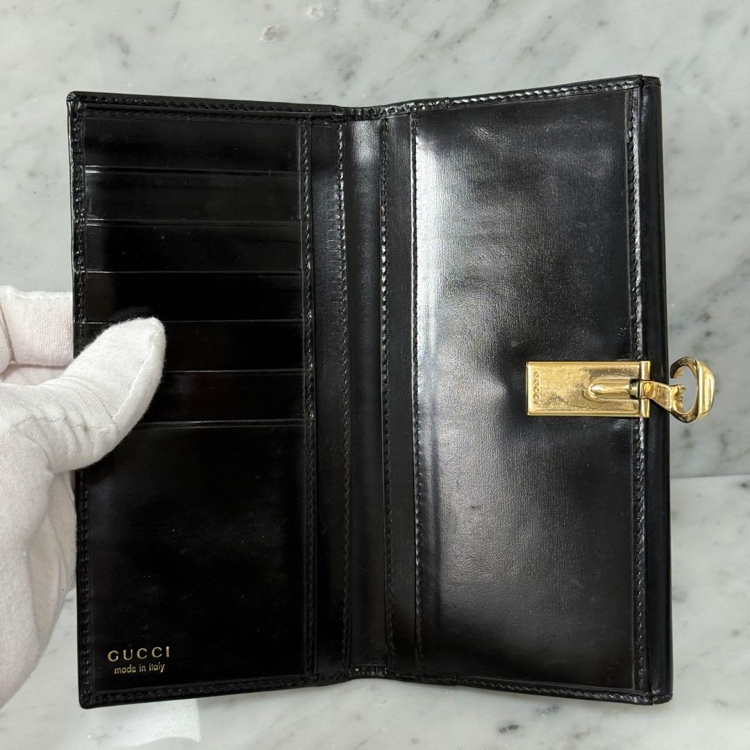 GUCCI グッチ 長財布 ブラック 黒 ロゴ G ロック 金 艶有り