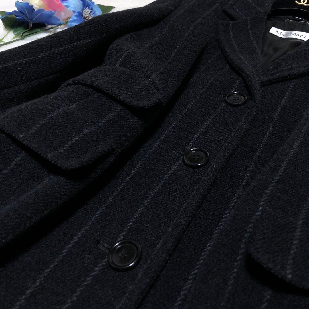 新品未使用　白タグ　マックスマーラ　チェスターコート　ストライプ　ハイロング　黒