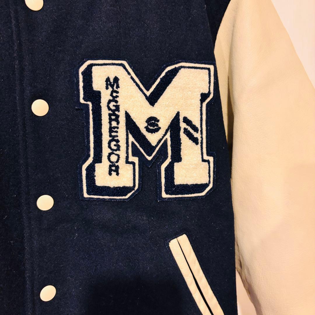 マックレガー スタジャン ネイビー アイボリー M刺繍 袖レザー