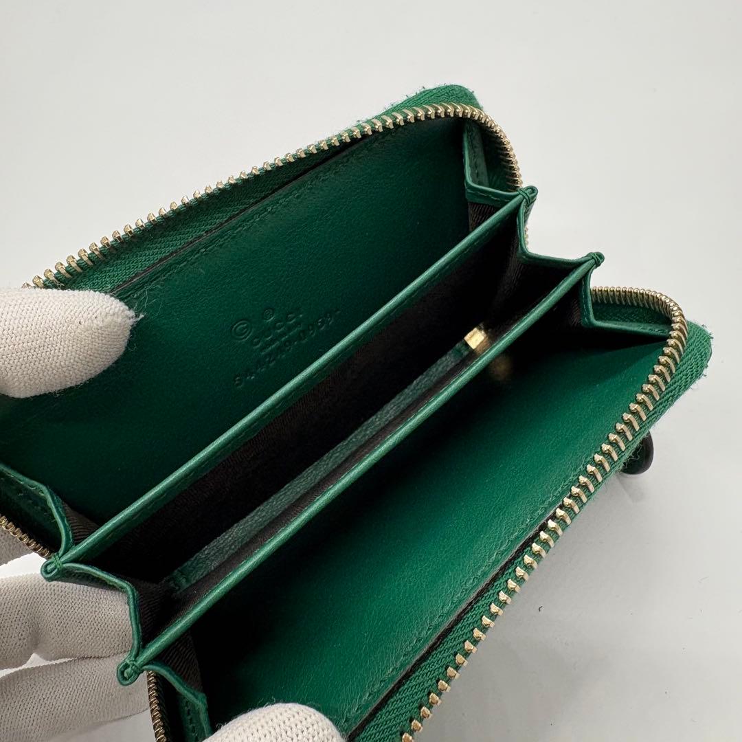 【極美品】グッチ マイクログッチシマ ケース レザー グリーン レディース