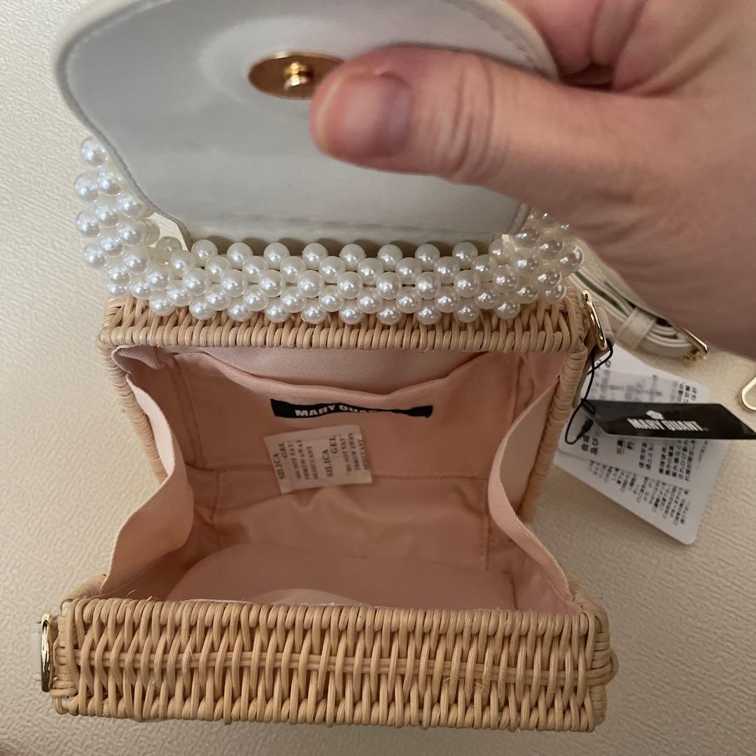 MARYQUANTマリークワント　パールラタン　アイボリーかご・ショルダーバッグ