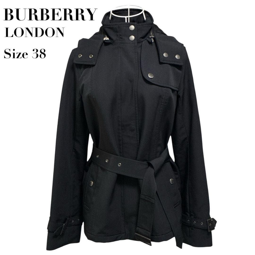 極美品★バーバリーロンドン コート フード着脱可 ベルト付 黒 38