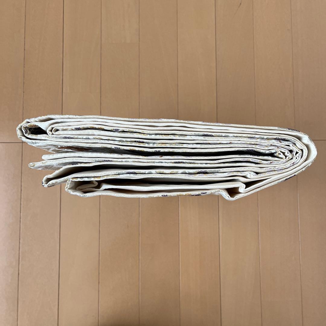 袋帯 西陣錦織 正絹 菱文 松竹梅 桐 菊など ベージュ系 控えめ金 長尺 美品