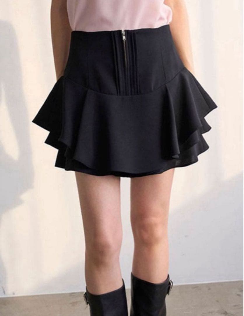 SNIDEL レイヤードフリルミニスカショーパンBLK M