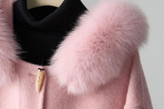 新品 フード付きフォックス衿☆優しい雰囲気のカシミヤ混ウール ロングコート