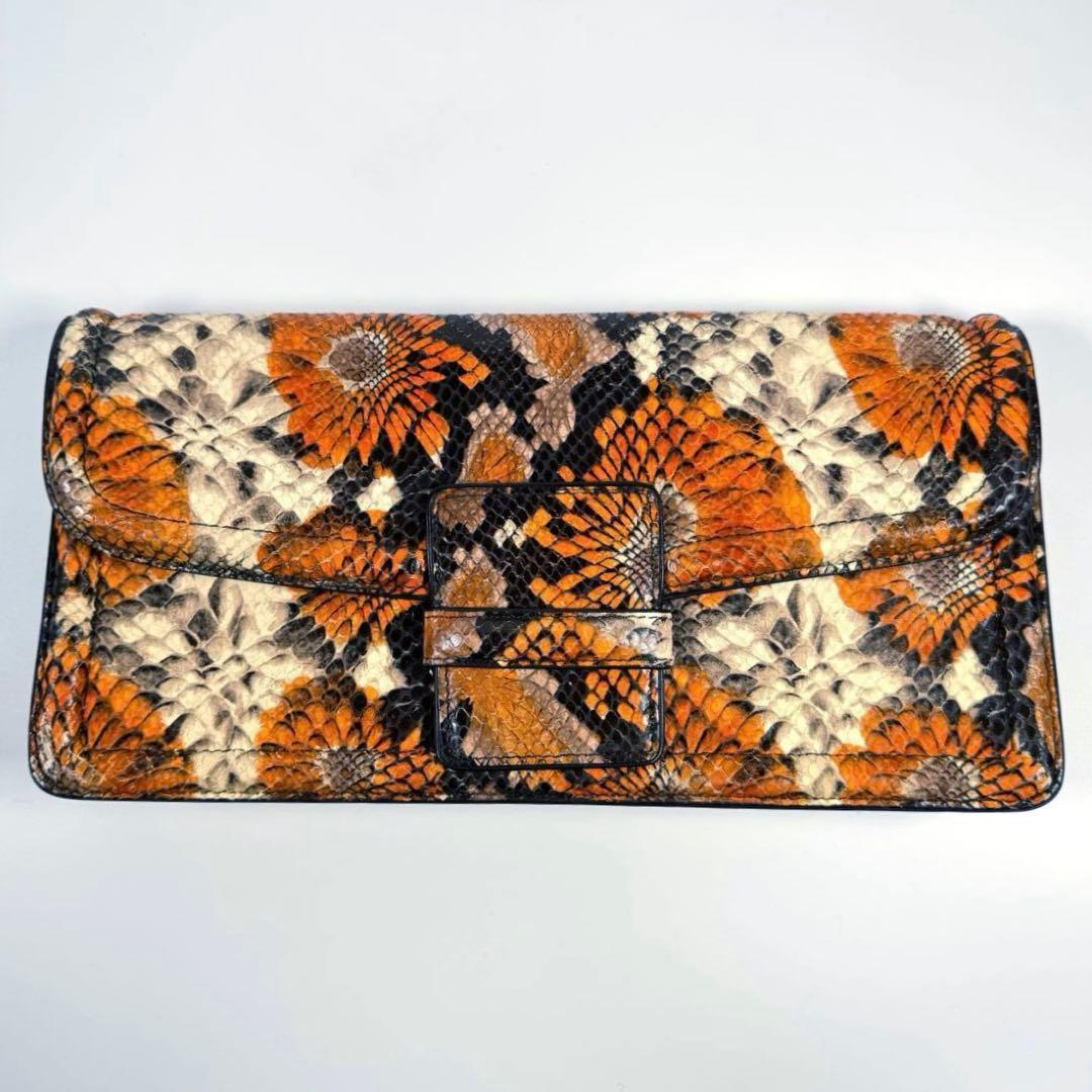 美品 ドリスヴァンノッテン パイソン クラッチバッグ フラワープリント レザー