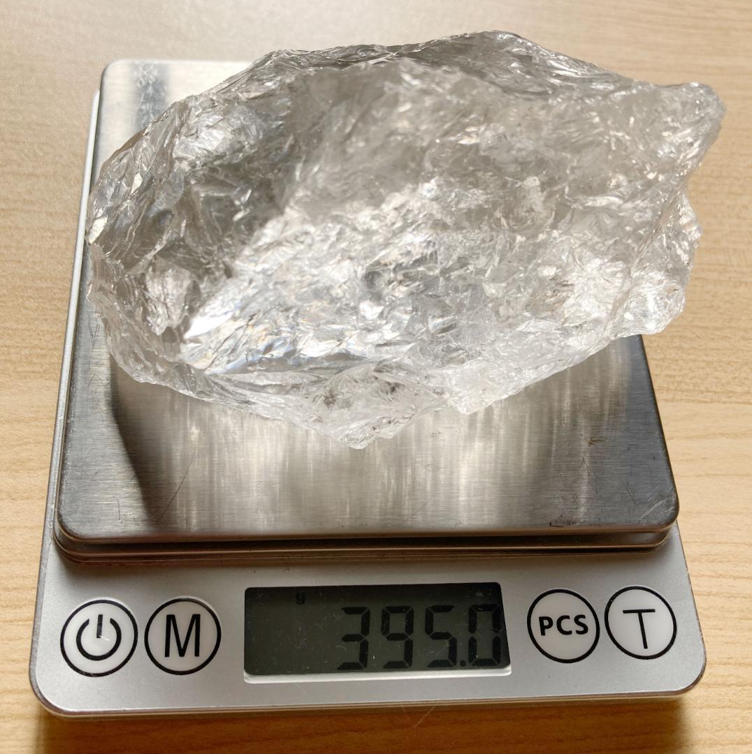 サチャロカクォーツ 原石395g 高透明 氷結クラック 虹 かち割り