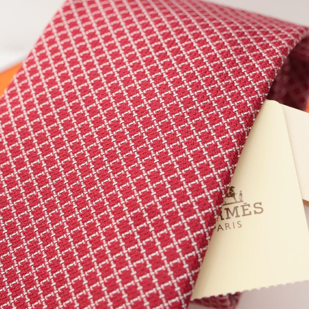 未使用 エルメス HERMES レッド チェック柄 ネクタイ