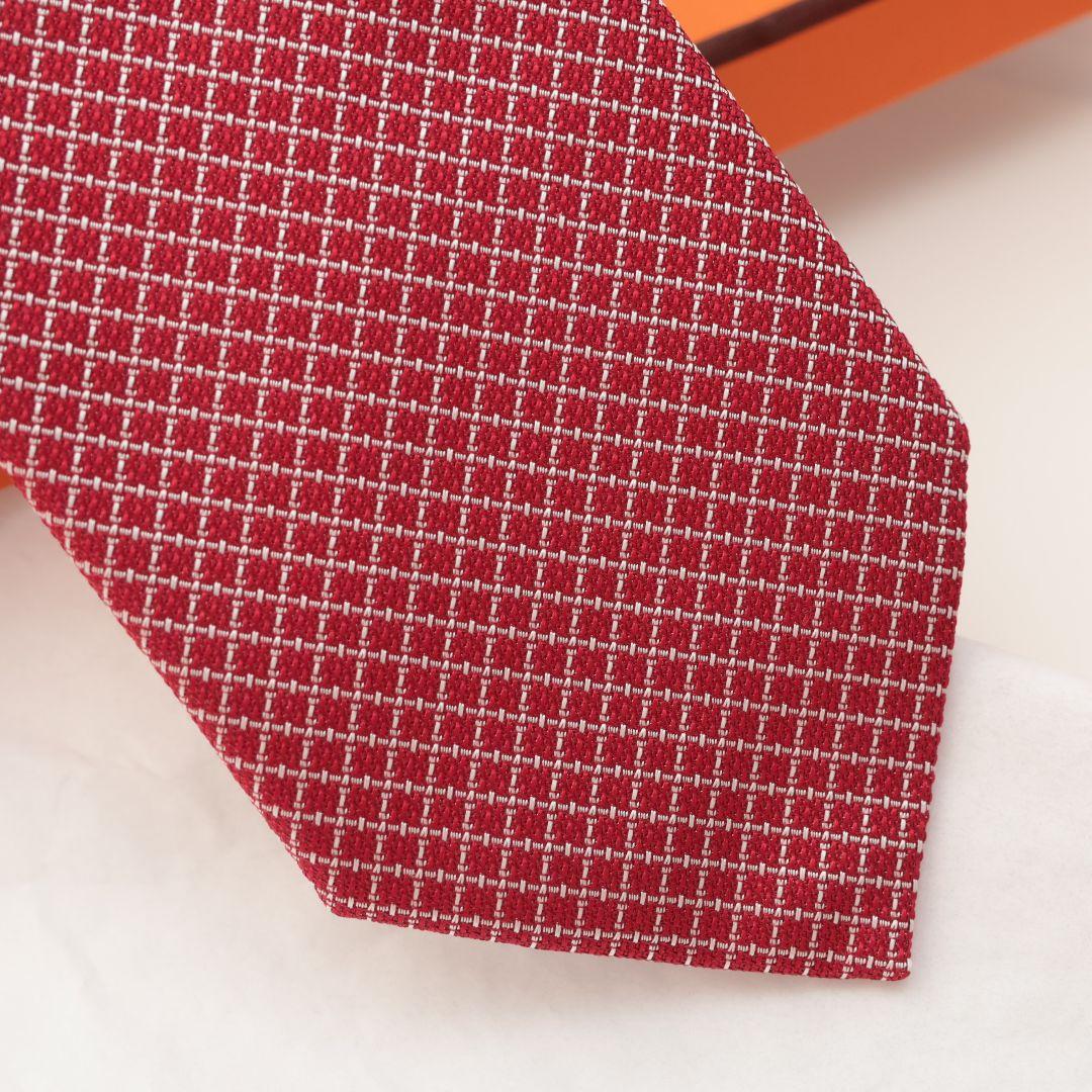 未使用 エルメス HERMES レッド チェック柄 ネクタイ