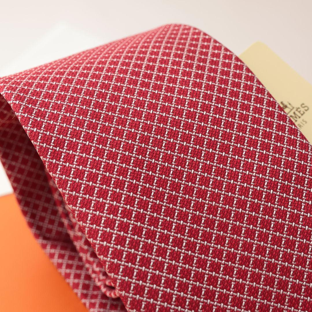 未使用 エルメス HERMES レッド チェック柄 ネクタイ