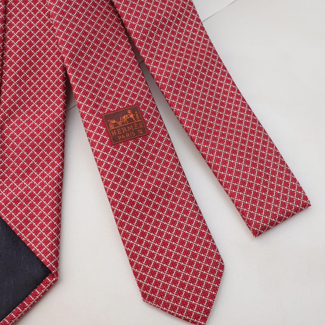 未使用 エルメス HERMES レッド チェック柄 ネクタイ