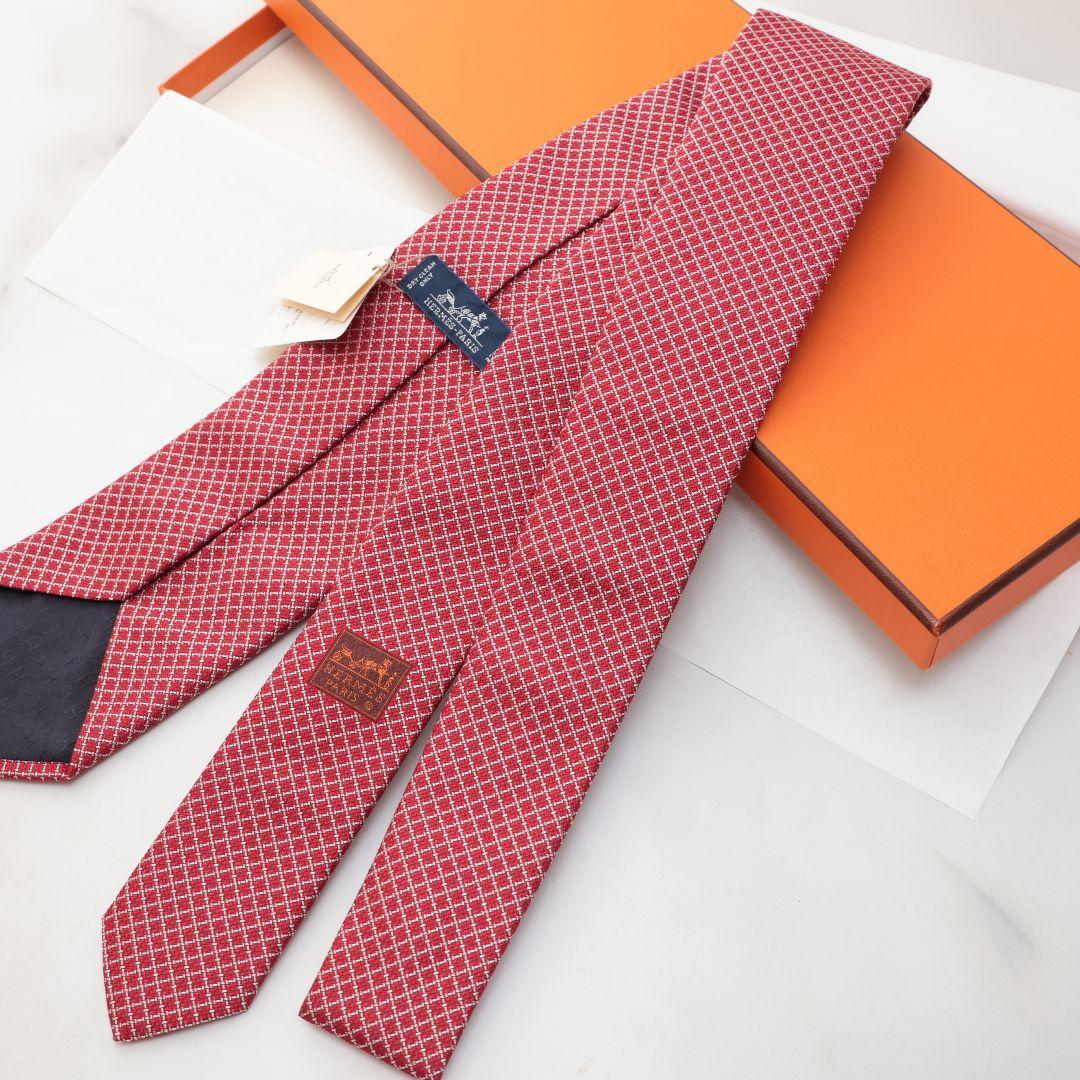 未使用 エルメス HERMES レッド チェック柄 ネクタイ