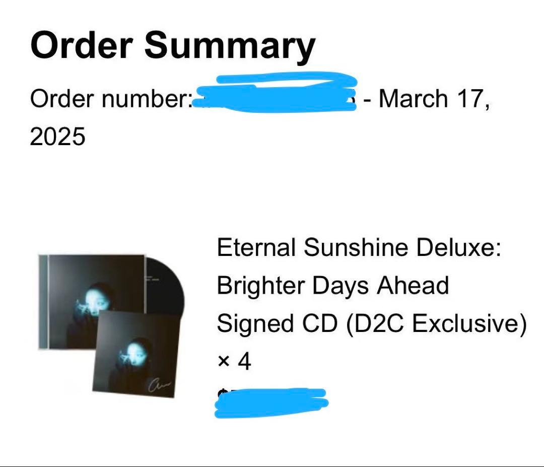 直筆サイン入り アリアナグランデ 「エターナル サンシャイン」 CD ⑤