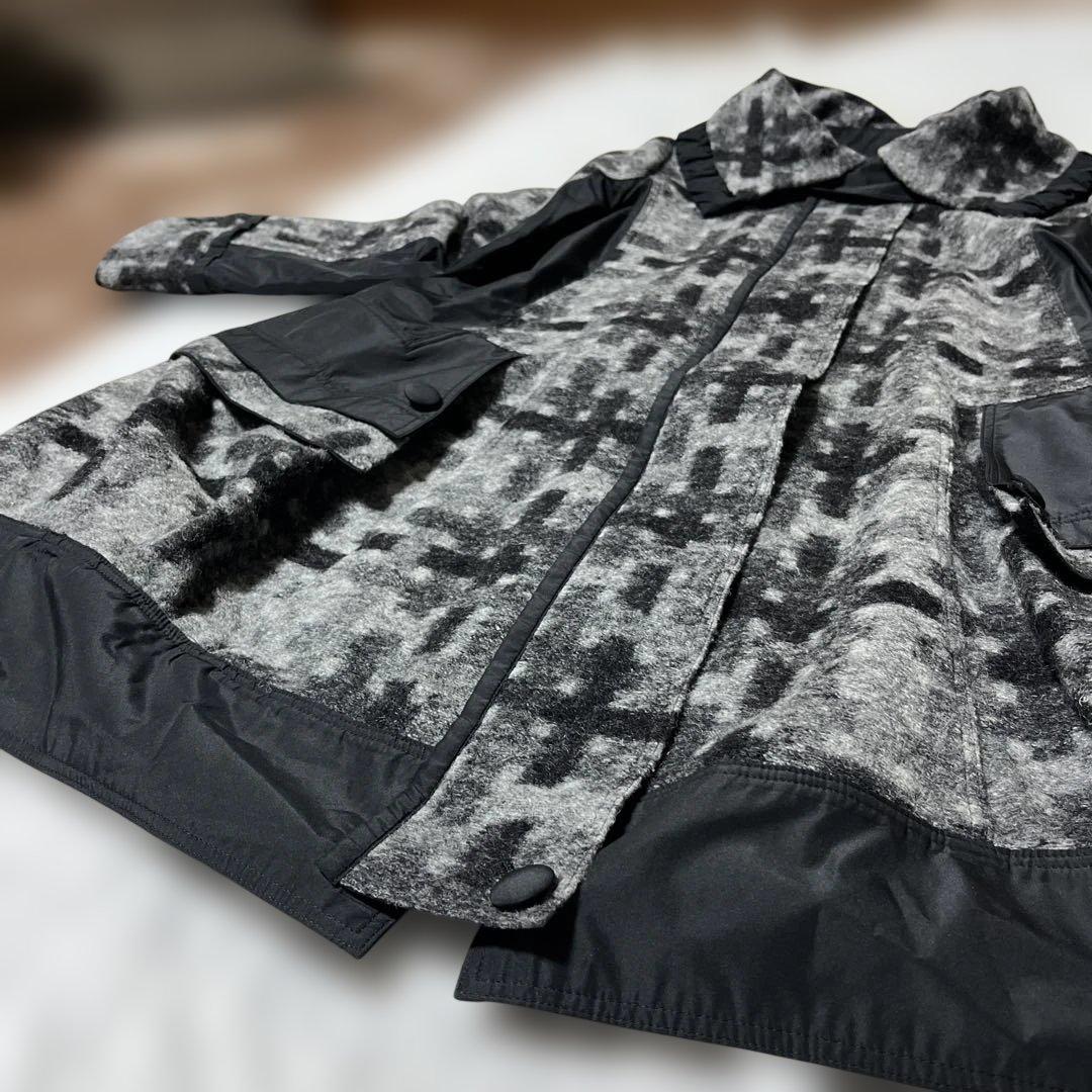 E-clat エイココンドウ　ビッグ襟　ウールブレンド異素材コート裾バルーン42