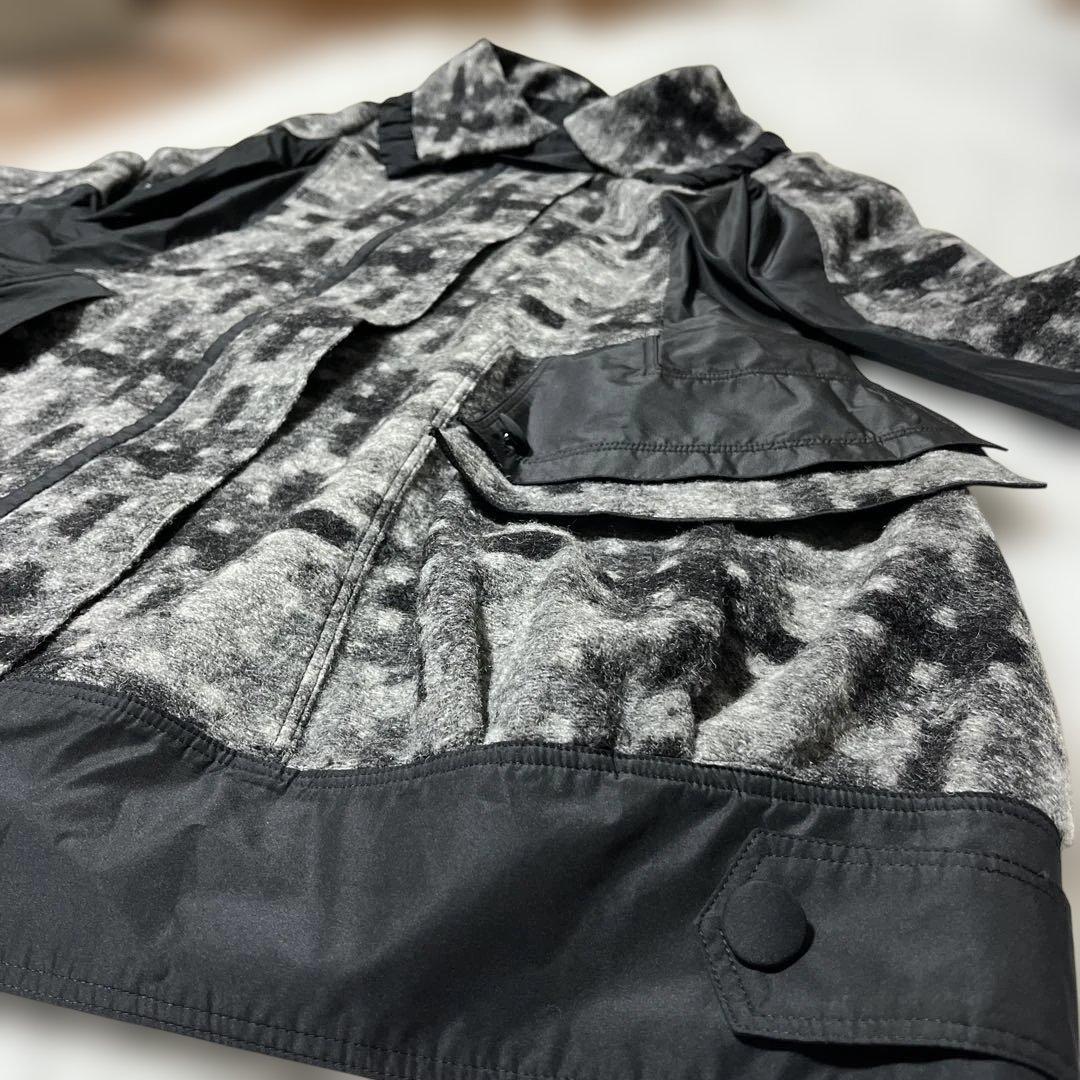 E-clat エイココンドウ　ビッグ襟　ウールブレンド異素材コート裾バルーン42