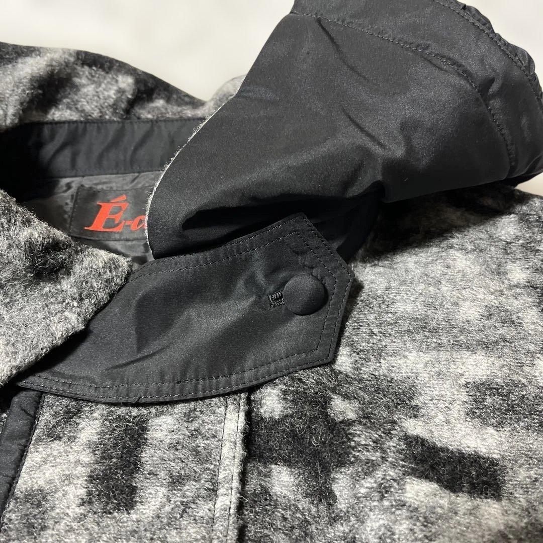 E-clat エイココンドウ　ビッグ襟　ウールブレンド異素材コート裾バルーン42