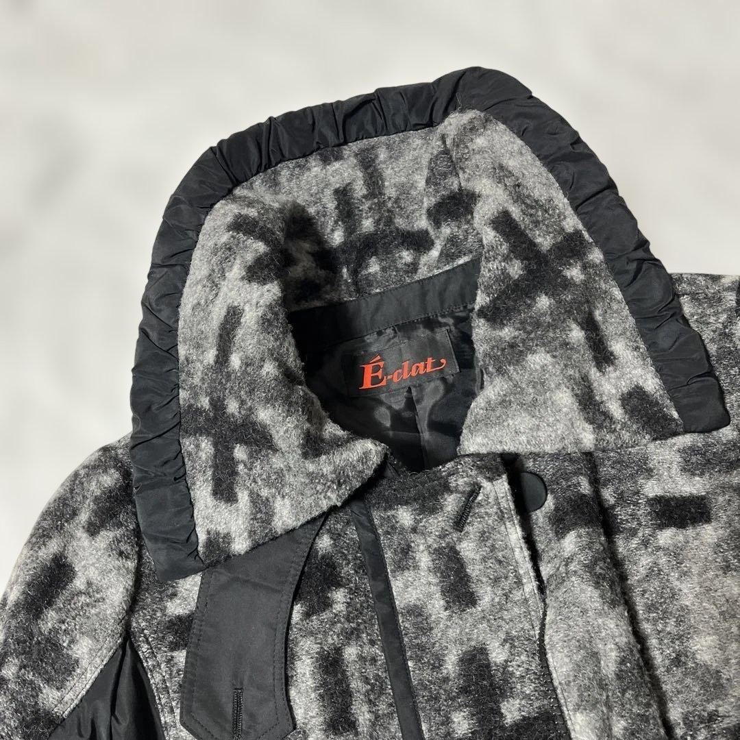 E-clat エイココンドウ　ビッグ襟　ウールブレンド異素材コート裾バルーン42