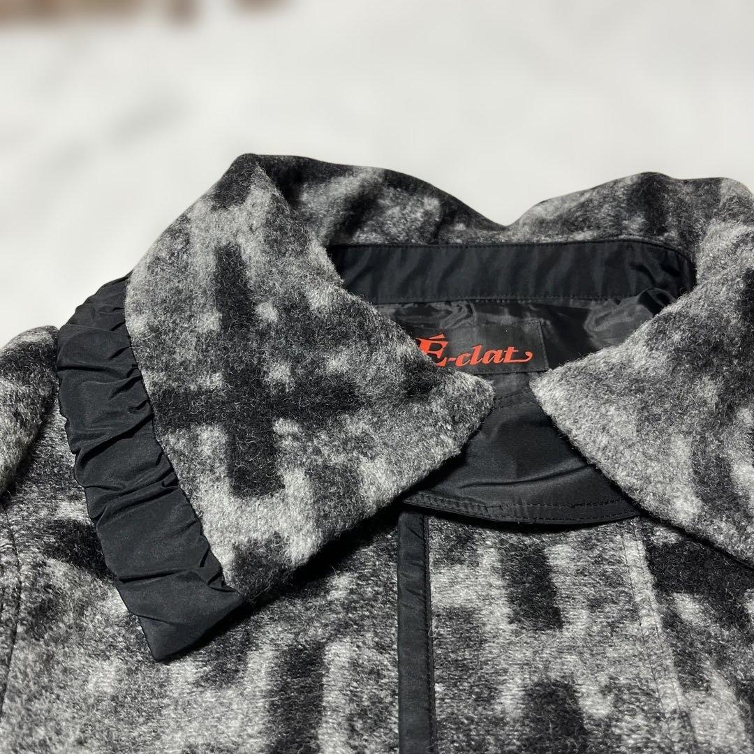 E-clat エイココンドウ　ビッグ襟　ウールブレンド異素材コート裾バルーン42