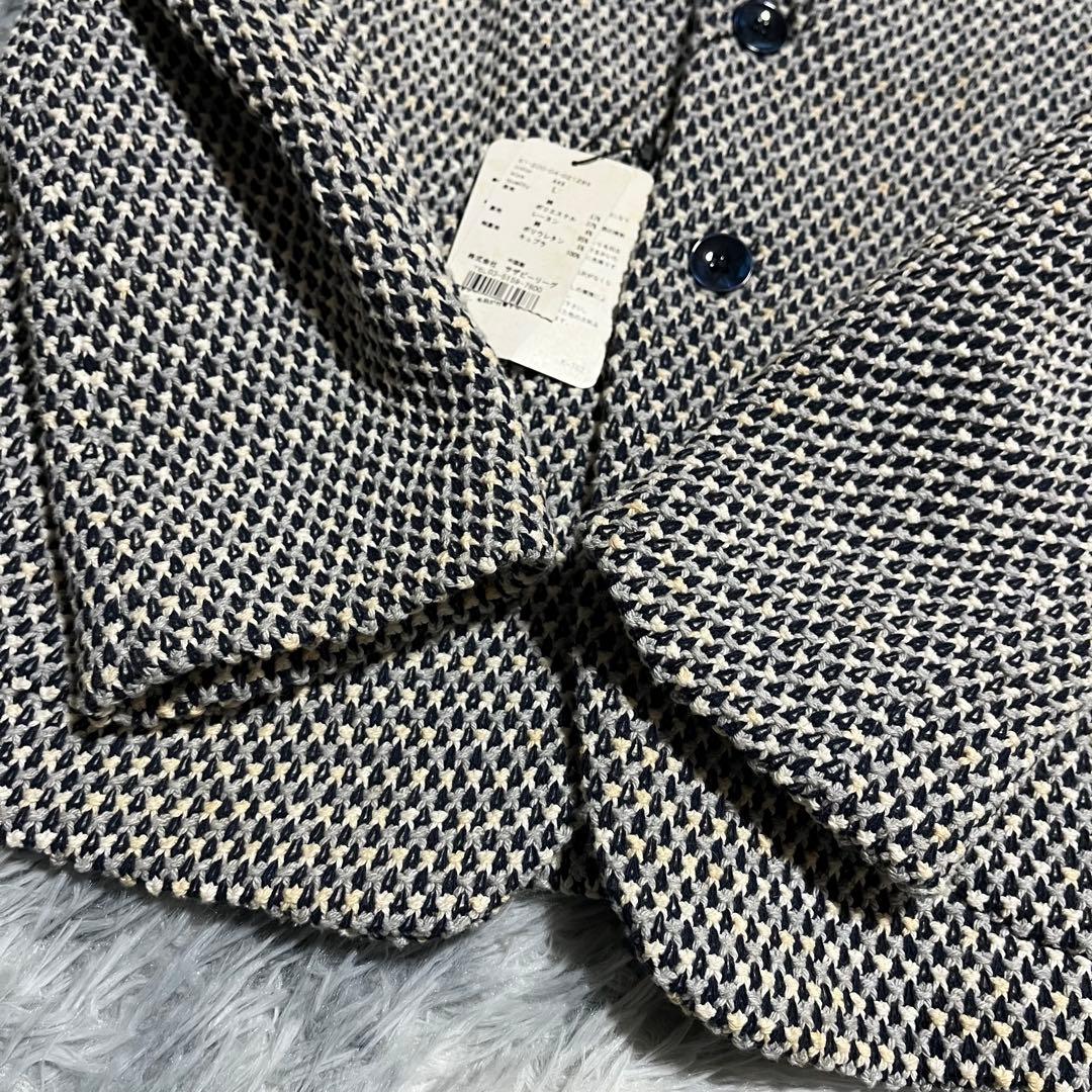 未使用　エストネーション テーラードジャケット 編み込み ニット 白紺　L