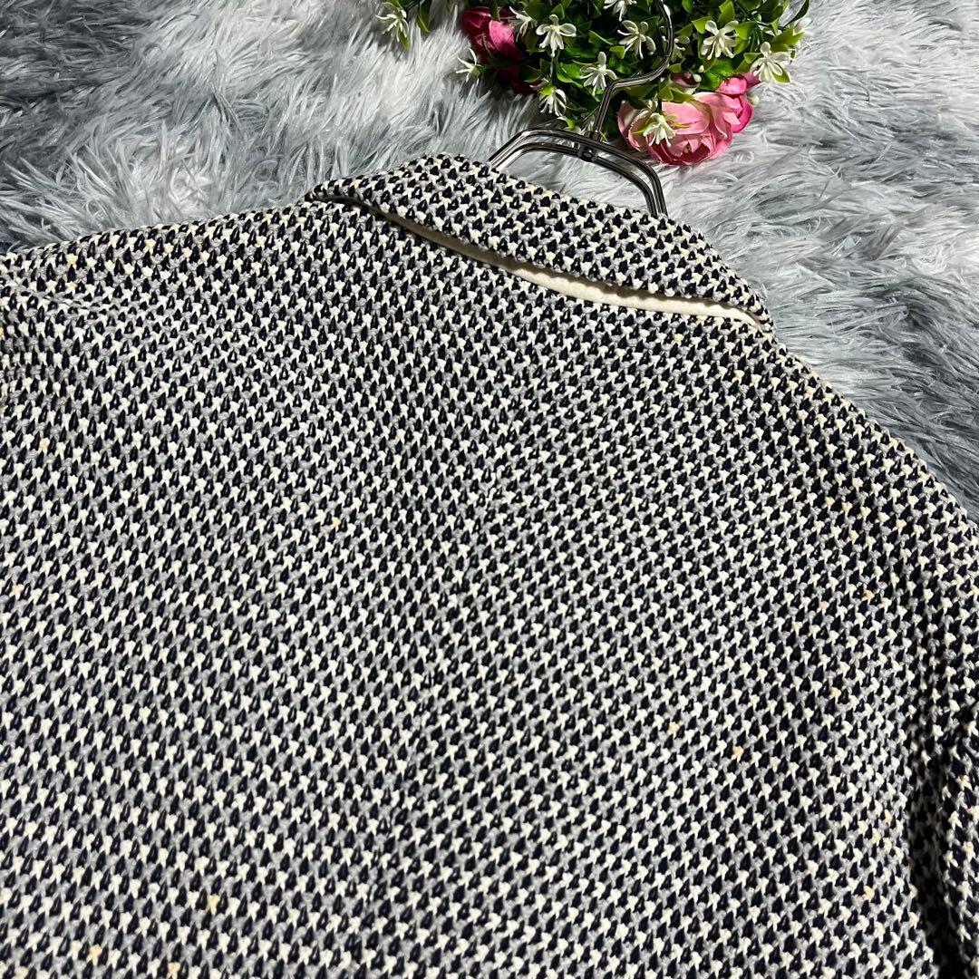 未使用　エストネーション テーラードジャケット 編み込み ニット 白紺　L