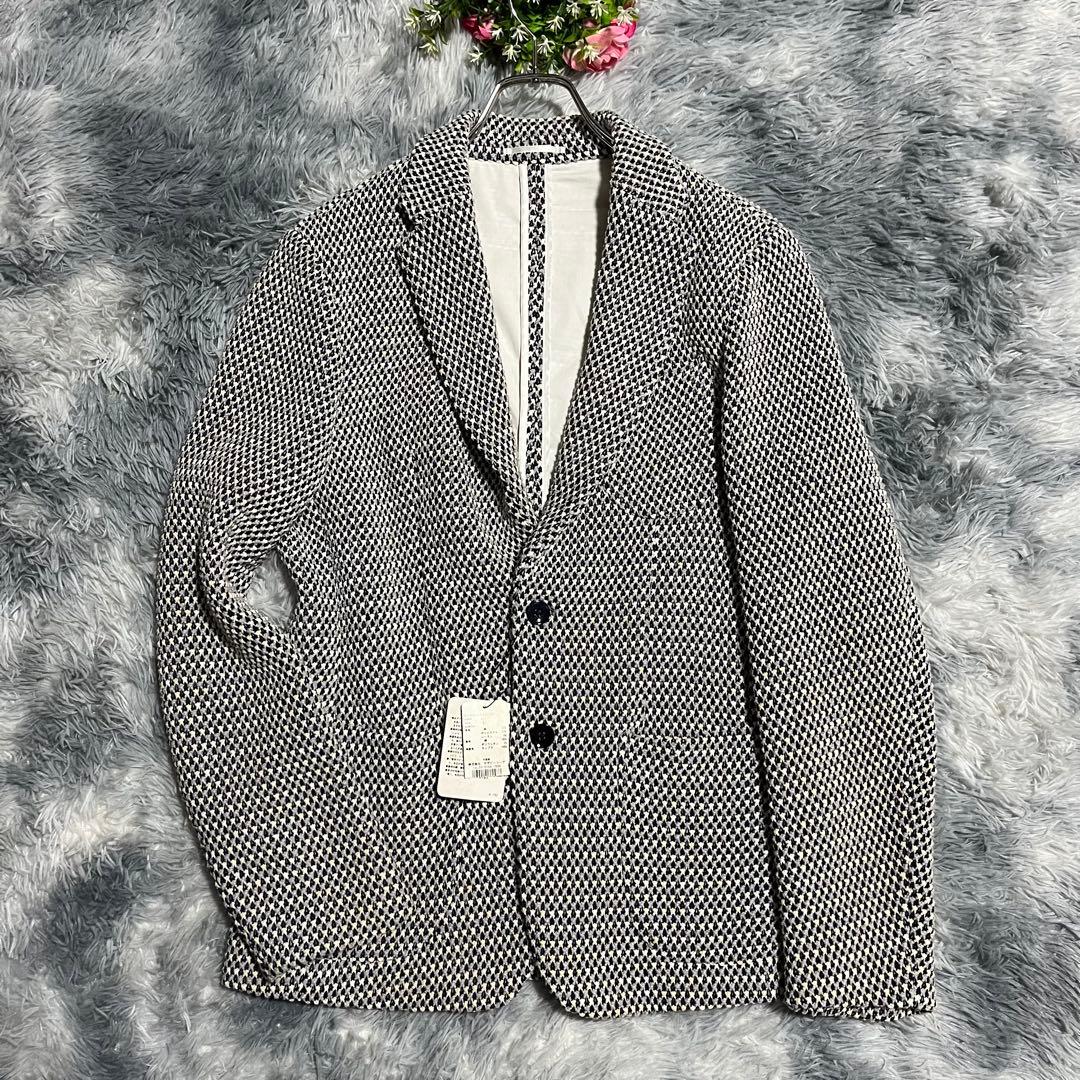 未使用　エストネーション テーラードジャケット 編み込み ニット 白紺　L