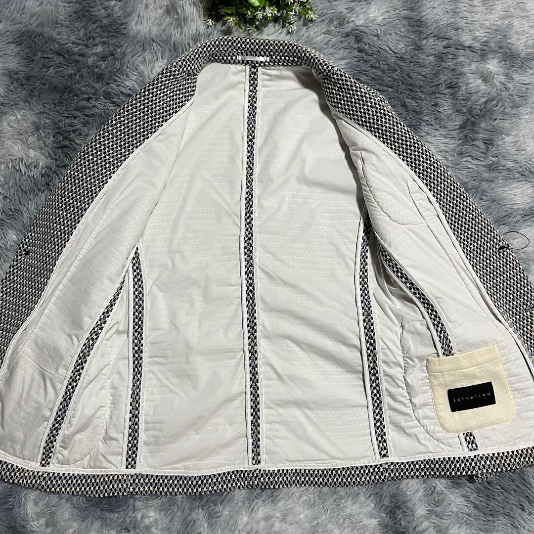 未使用　エストネーション テーラードジャケット 編み込み ニット 白紺　L