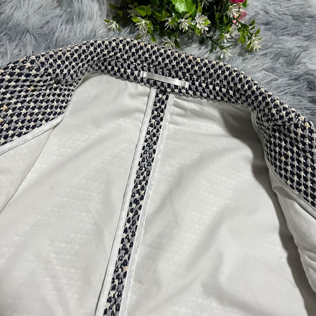 未使用　エストネーション テーラードジャケット 編み込み ニット 白紺　L