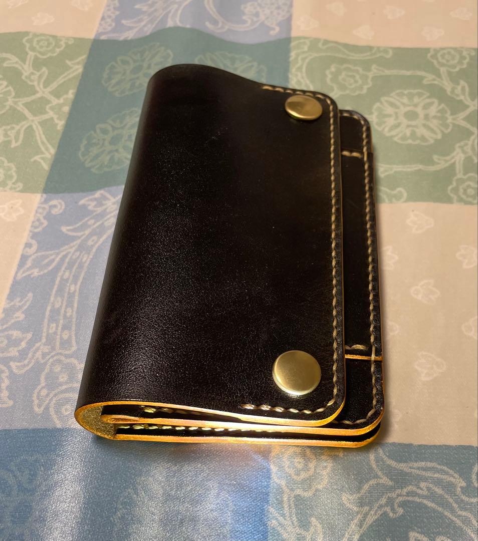 トラッカーウォレット　ミドルサイズ　ハンドメイド　黒　ブラック　本革　ヌメ革