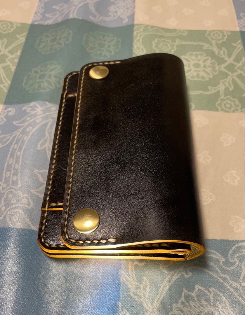 トラッカーウォレット　ミドルサイズ　ハンドメイド　黒　ブラック　本革　ヌメ革