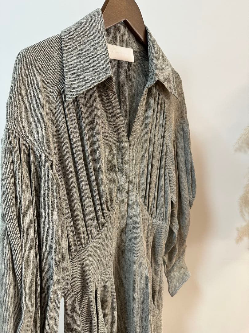 マメクロゴウチ新品紙タグ付き⭐️日本製❗️ストライプジャカードドレスワンピ