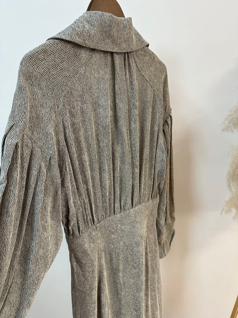 マメクロゴウチ新品紙タグ付き⭐️日本製❗️ストライプジャカードドレスワンピ