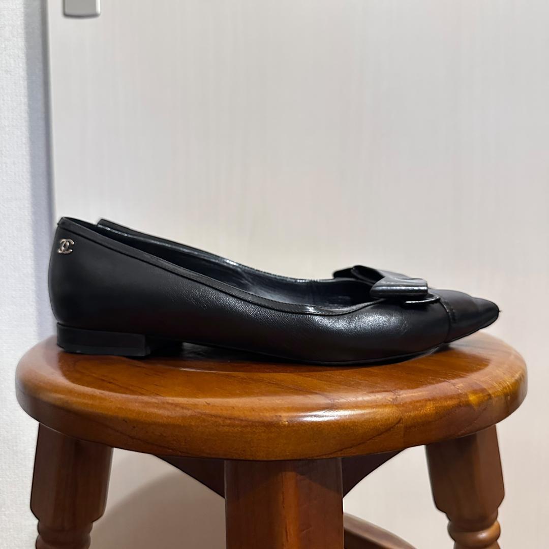 【CHANEL】リボンパンプス ブラック サイズ36½ / sh142
