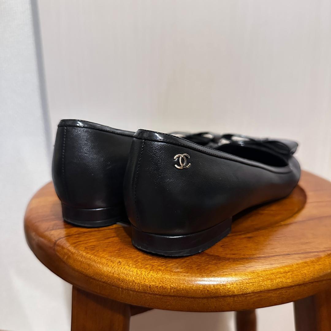 【CHANEL】リボンパンプス ブラック サイズ36½ / sh142