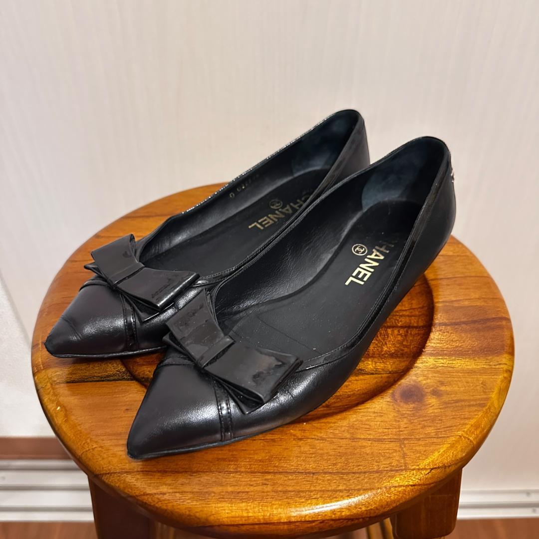 【CHANEL】リボンパンプス ブラック サイズ36½ / sh142