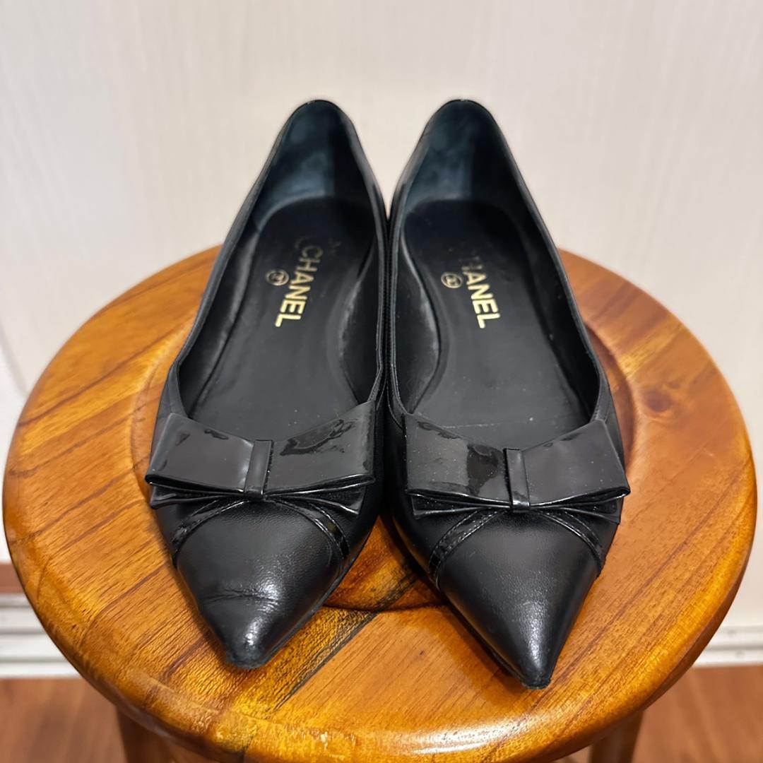 【CHANEL】リボンパンプス ブラック サイズ36½ / sh142