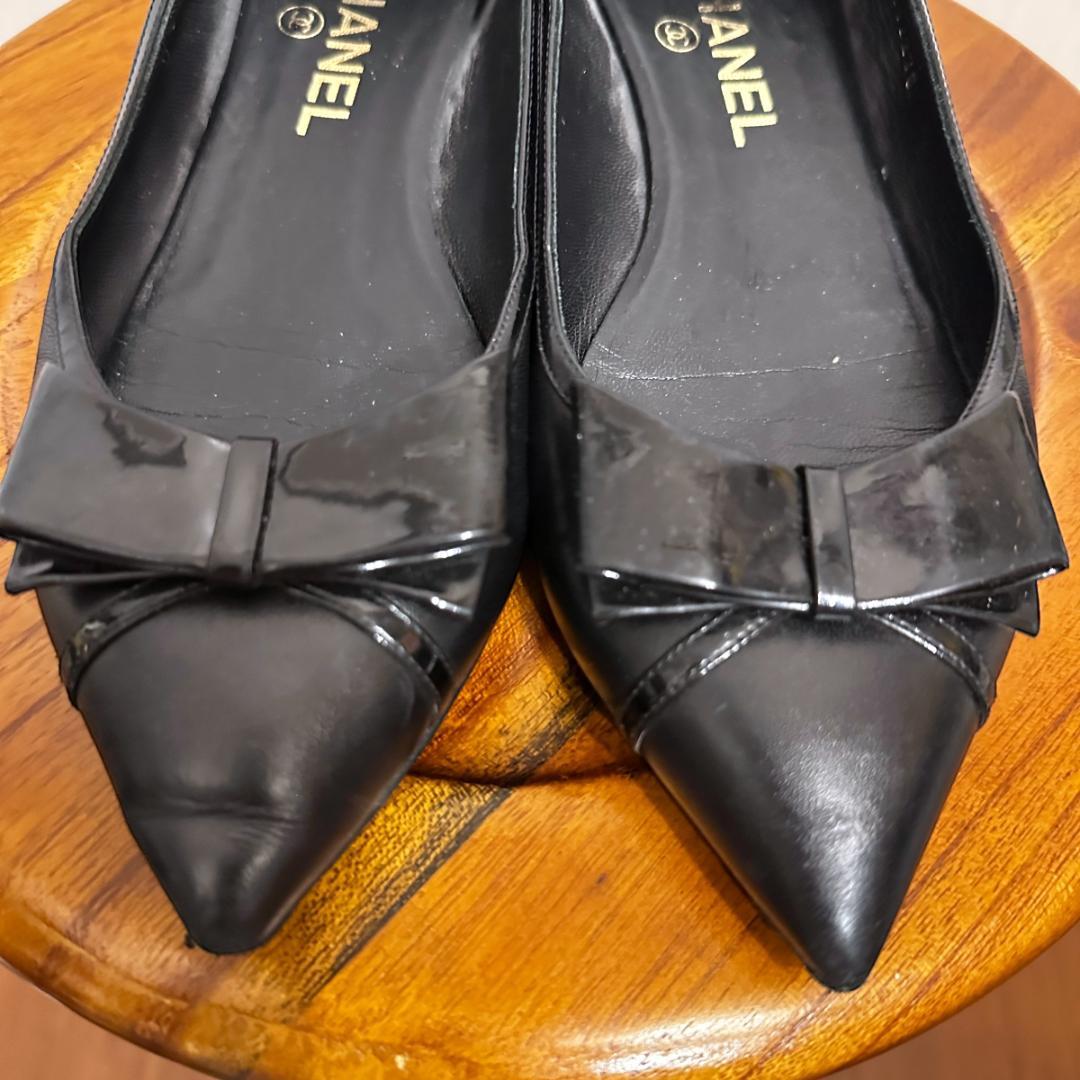 【CHANEL】リボンパンプス ブラック サイズ36½ / sh142