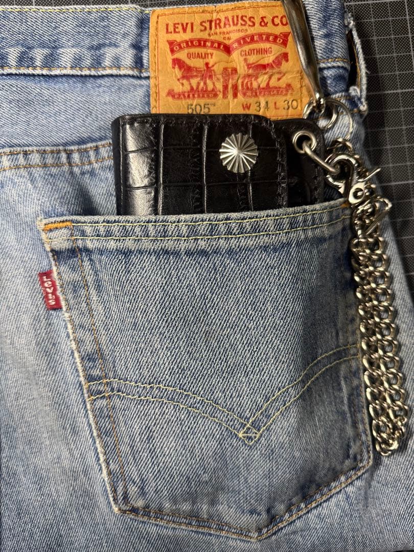 クロコ型押しレザー　ミドルトラッカーウォレット　シルバー925アポロコンチョ