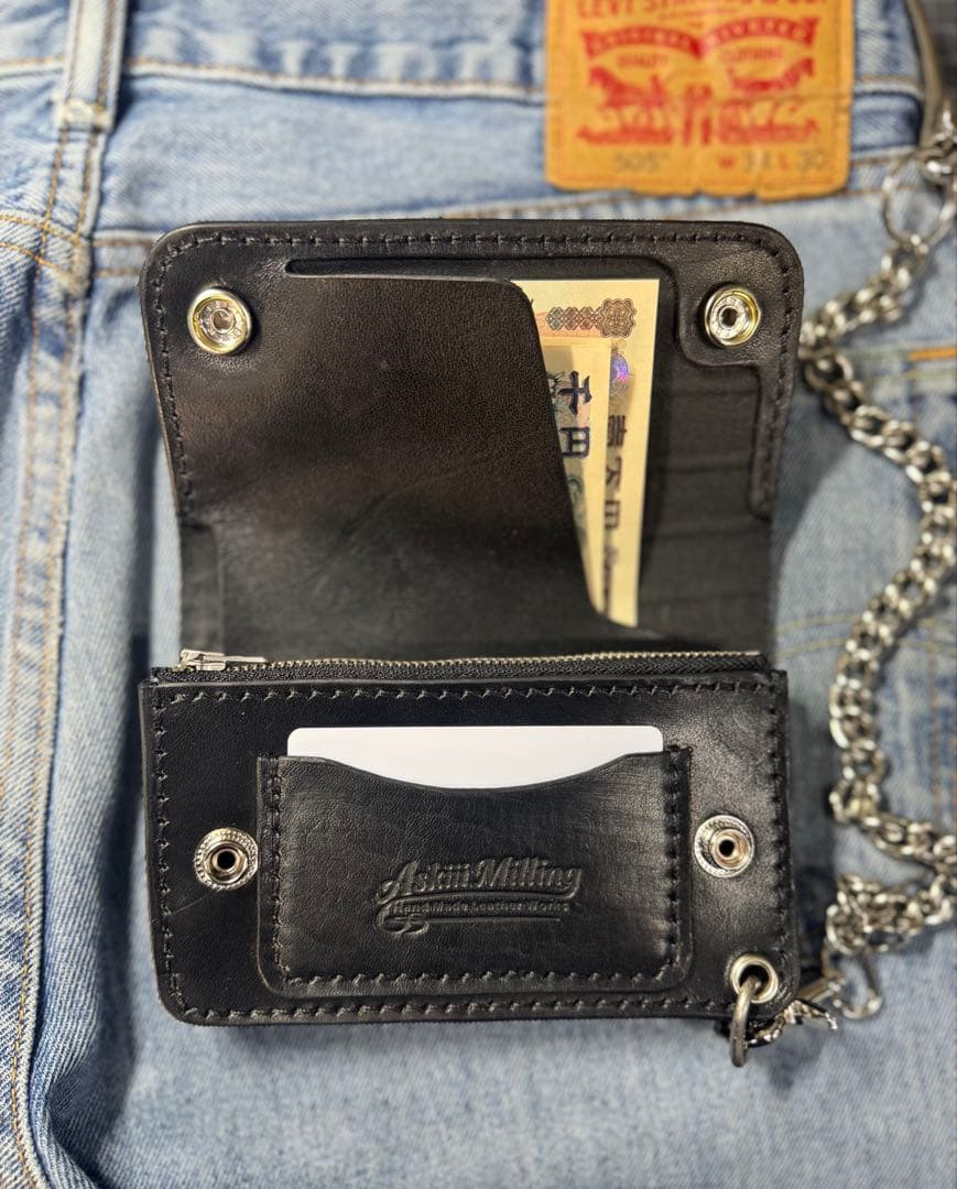 クロコ型押しレザー　ミドルトラッカーウォレット　シルバー925アポロコンチョ