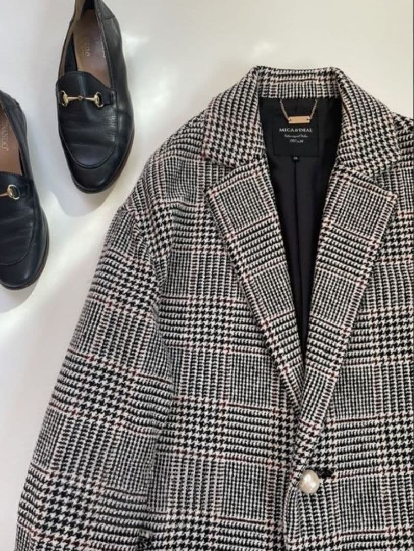 MICA＆DEAL グレンチェック柄パールボタン チェスターコート 36